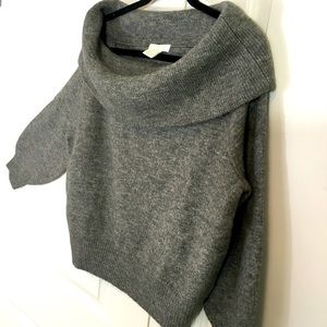 Off Shoulder Dark Grey Oversize Sweater